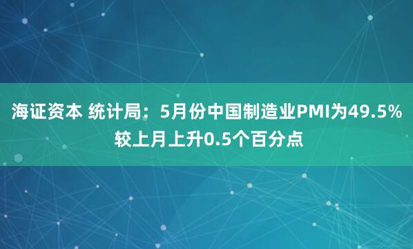 海证资本 统计局：5月份中国制造业PMI为49.5% 较上月上升0.5个百分点