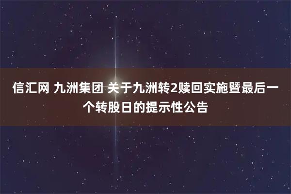 信汇网 九洲集团 关于九洲转2赎回实施暨最后一个转股日的提示性公告